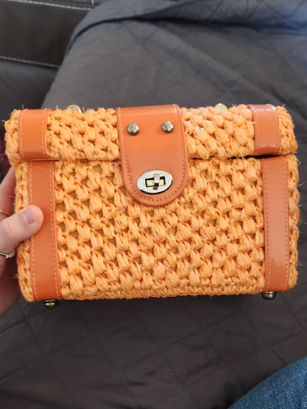 Vintage Bag By Donna, John Wind Imports Woven‎ Orange Bag With Turn-Lock Closure